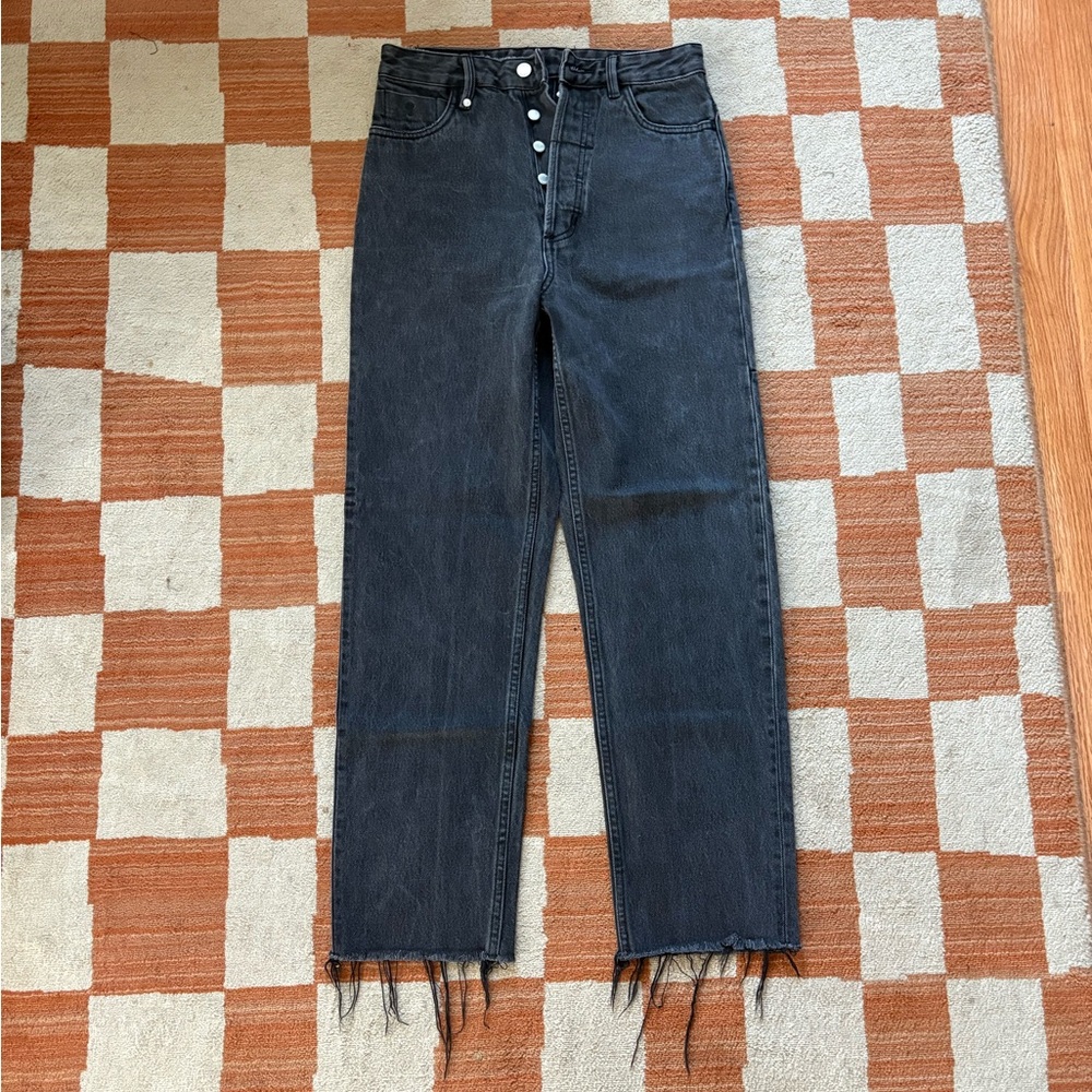 Thrills High Rise Black Frayed Hem Jeans